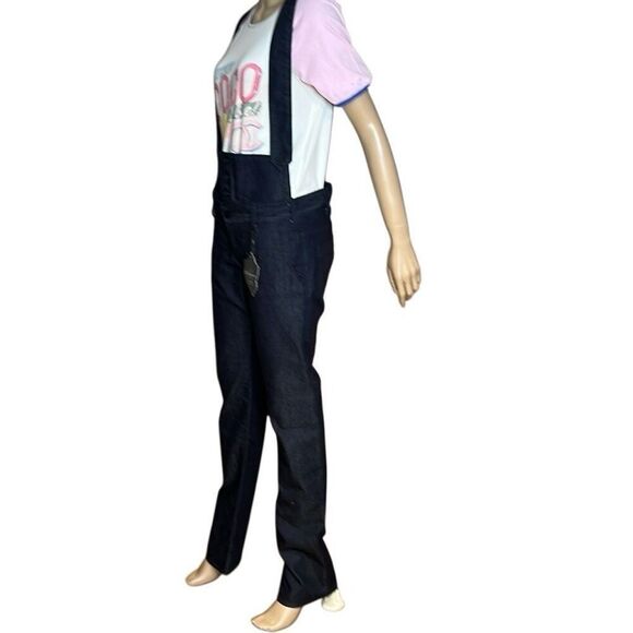 NWT J & Company Raw Denim Suspender Pants Straight Leg Size 28 - Picture 5 of 16